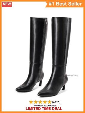 Women's Knee High Boots Kitten Heel Pointed Toe Side Zip Tall Boots